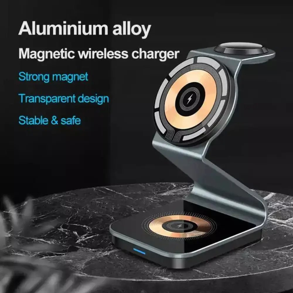 3 in 1 Transparent 15W Magnetic Wireless Charger Pad holder