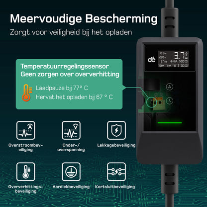 Laadkabel dè 3.7 kw met led scherm IP66 waterdicht.